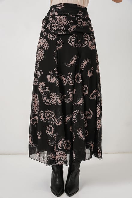 Hoge Taille Paisley Maxi Rok