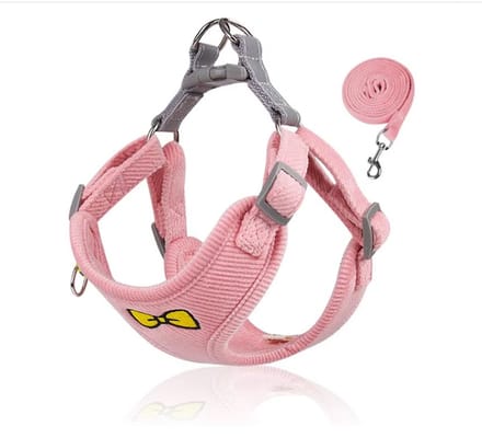 Soft pluche Hondentuigje + looplijn - Comfort - Roze - L