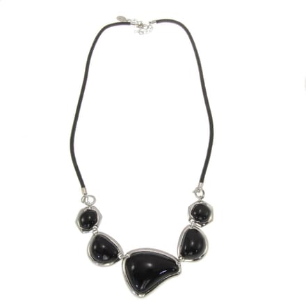 Behave - Ketting Imitatieleer - Zwarte Stenen Hanger - 60 cm
