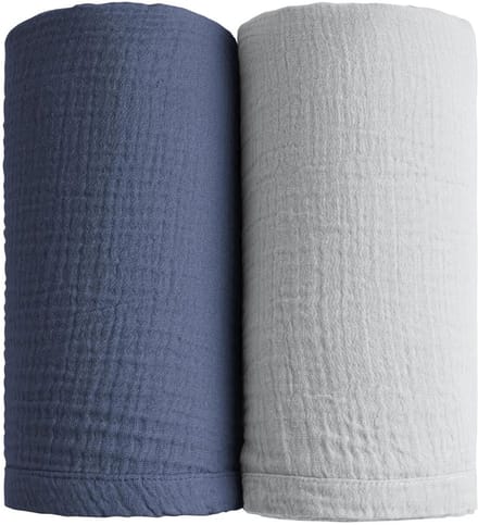 Babywikkeldekens - ademend - unisex - 2-pack - 100 x 100 cm - marineblauw + lichtgrijs