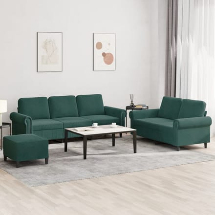 vidaXL - 3-delige - Loungeset - met - kussens - fluweel - donkergroen