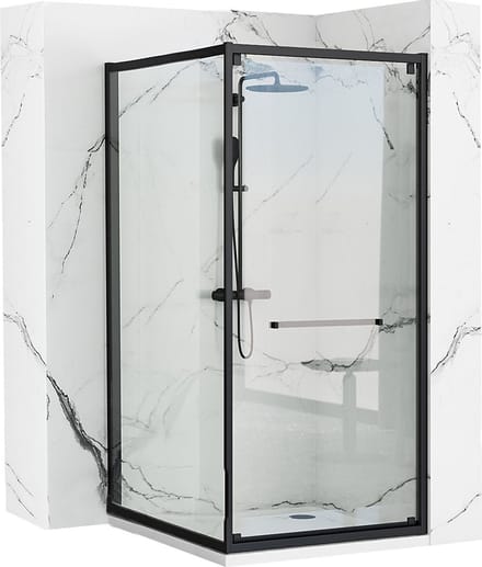 Rea Space In Black 80X100 + Douchebak Savoy White - 195 cm - Douchecabine - Rechthoek - Zwart