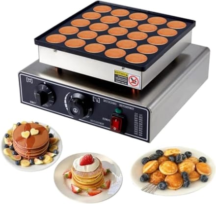 Pannenkoekenmaker Machine - Mini Poffertjes - Snelle Snacks Maken - 25 Gaten Capaciteit - 32x30x19 cm - Zilver