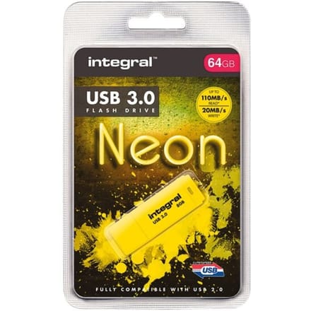 Usb stick 3.0 integral neon usb-a 64gb geel