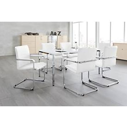 Set van 6 RUMBA stoelen, wit kunstleer en 1 tafel 1600 x 800 mm, wit