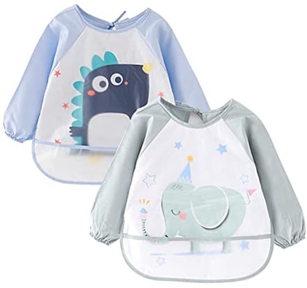 Set van 2 waterdichte babyslabben met lange mouwen - Blauw en Groen