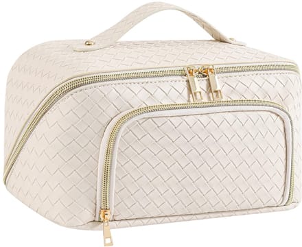Make-up tas - Groot waterdicht PU-leer met brede opening - Voor dames op reis - Vintage Beige
