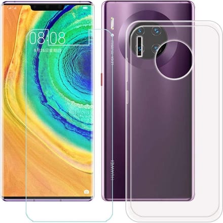 Hoesje Geschikt voor: Huawei Mate 30 Pro - Soft TPU Siliconen Case & 2X Tempered Glas Combi - Transparant