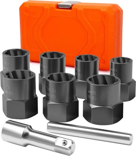Bout Extractor Kit - Moer Verwijderaar - Gestripte Bouten Verwijderen - Slagvast CR-MO Staal - 17-27mm - Zwart