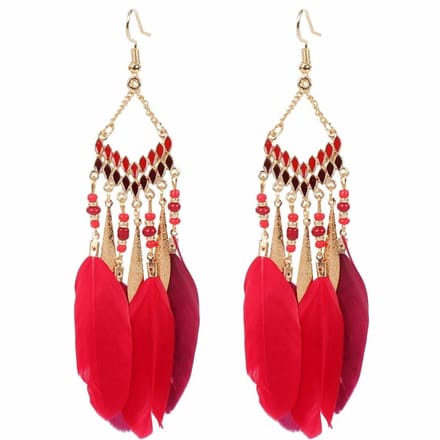 Fako Bijoux® - Oorbellen - Bohemian - Veren - Retro - Rood