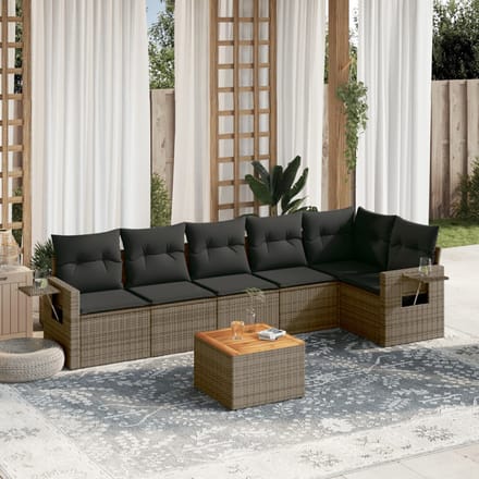 vidaXL 7-delige Loungeset met kussens poly rattan grijs