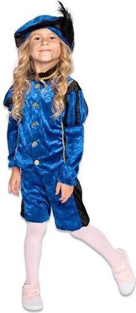 Comedia - Kostuum - Piet - Velours - Blauw/zwart - mt.152