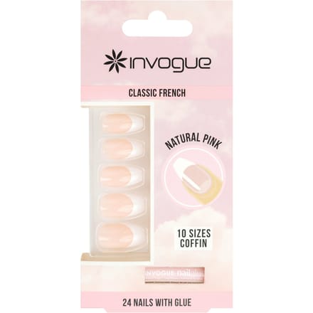 Invogue Classic French Coffin Nails Natural Pink 24 st