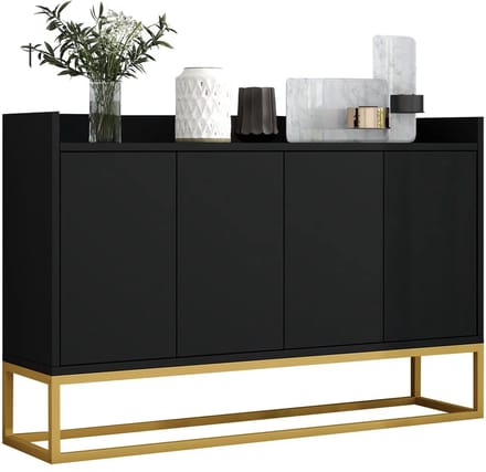 Dressoir - Minimalistisch en Greeploos - 4 Deuren voor Woonkamer - Zwart