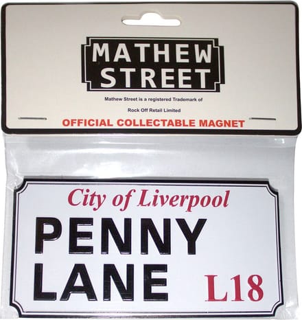 - Penny Lane Liverpool Sign Embossed Koelkastmagneet - Wit