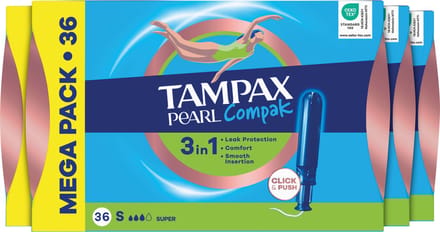 Tampax Pearl Compak Super Tampons - Tampons met Inbrenghuls - 4 x 36 stuks