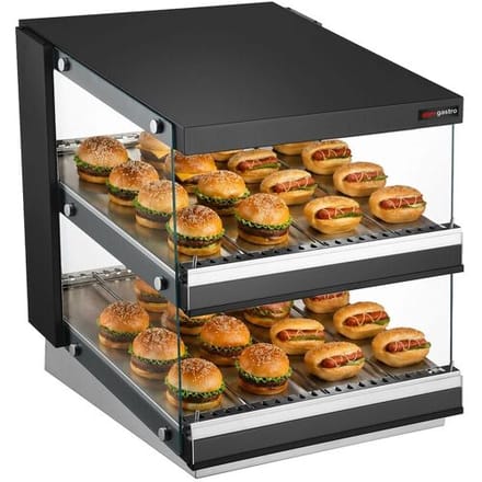 GGM Gastro Warmhaltevitrine - 600mm - 980 Watt - mit 2 Ablagen - Schwarz