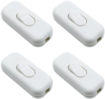 Inline torpedo schakelaar set van 4, 250V 6A, klein bipolar voor 2- of 3-draads kabel, wit en compact design