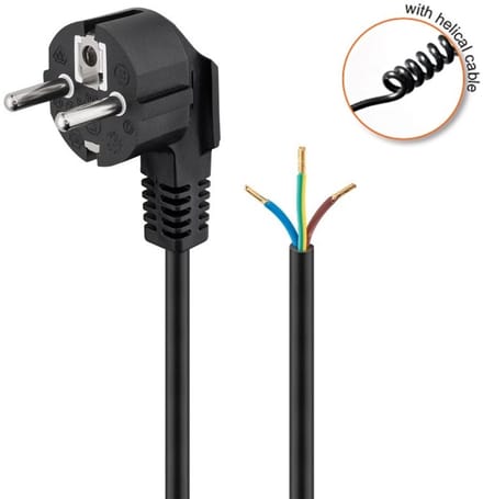 CEE 7/7 - 3-aderig open eind stroom spiraalkabel | 3x 1,50mm | zwart | 2 meter