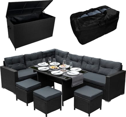 Jardí rattan hoekset & kussenopbergbox - zwart - 9-zits - uv-bestendig