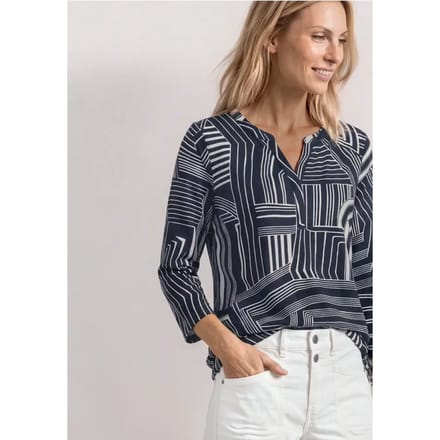 Shirt met 3/4-mouwen, split in de hals en print