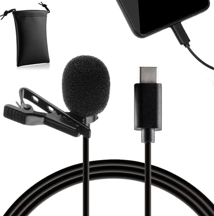 MOJOGEAR Speldmicrofoon USB-C voor smartphone en tablet - 1,5 meter kabel dasspeld - Lavalier microfoon voor o.a. iPhone 15, iPhone 16, iPhone 17 & Samsung/Android smartphones - Zwart