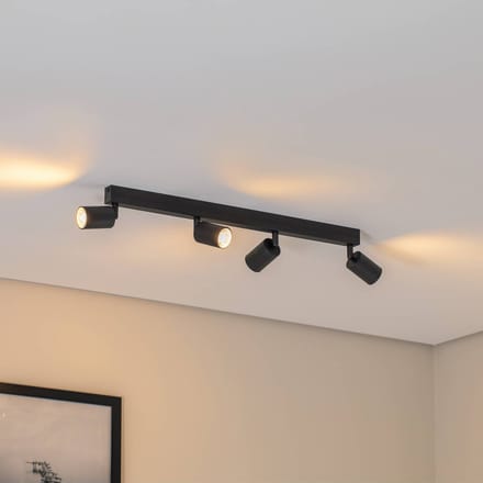 TK Lighting Plafondspot Top, zwart, 83 cm, 4-lamps, metaal, GU10