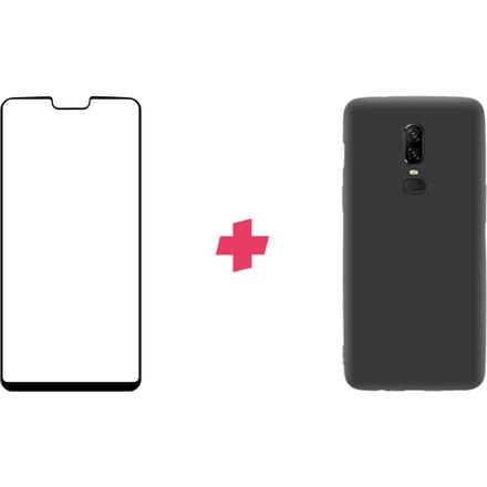 Bundel: OnePlus 6 screenprotector + Zwart TPU hoesje