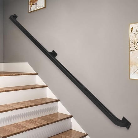 Trapleuning Set - Muursteun Leuning - Veilig Traplopen - Stevig Smeedijzer - 300cm Lengte - Zwart
