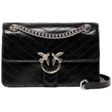 PINKO Love One Schoudertas Leer 26 cm - Dames - nero limousine - matt silver