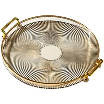 Ronde Dienblad met Handvatten Multifunctioneel Transparant Rond Serveerblad voor Brood Fruit Dessert Snack amber gouden kleur