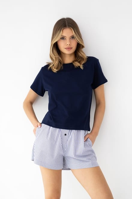 Sensis Katoenen Shortama Dames Navy Gestreepte Boxershort Zomer FINLEY 40 / L