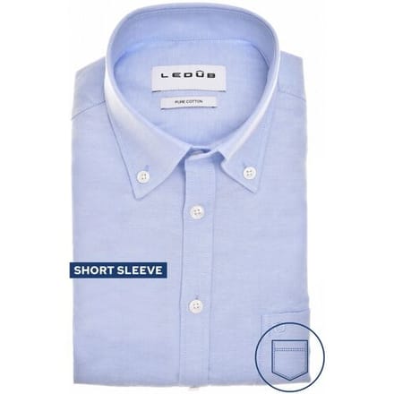 Lichtblauw overhemd Ledub katoen button-down collar witte knoop