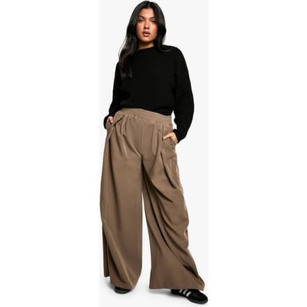 boohoo Dames Maternity Elastische Taille Geweven Relaxte geplooide Wijde Pijp Broek | Taupe | Maat: 38