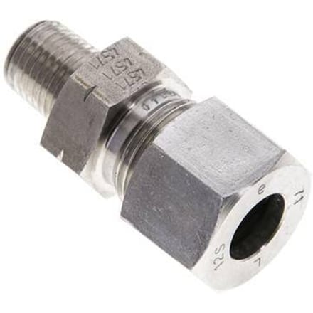 1/4'' NPT Buitendraad x 12S RVS Rechte Snijring Koppeling 630 Bar DIN 2353 - FL2S-MC-ST-014N-12-S