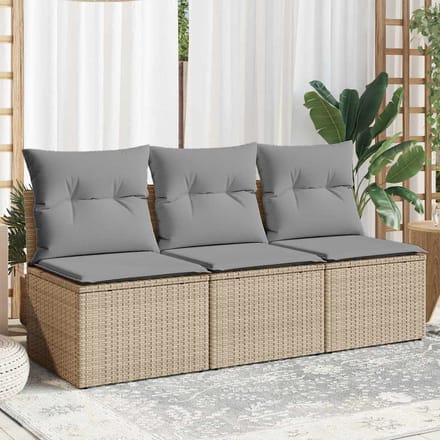 vidaXL - Tuinbank - 3-zits - met - kussens - poly - rattan - beige