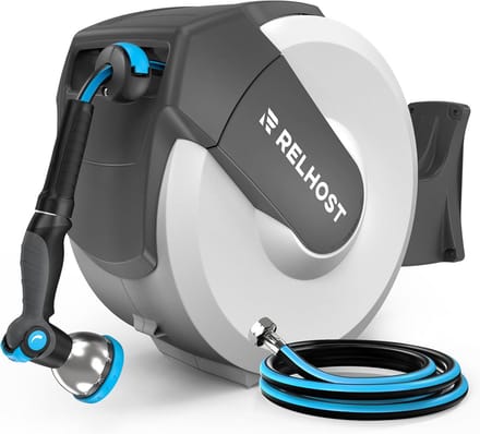 Intrekbare Tuinslanghaspel 30m Wandmodel met Automatische Terugloop en 10 Sproeipatronen