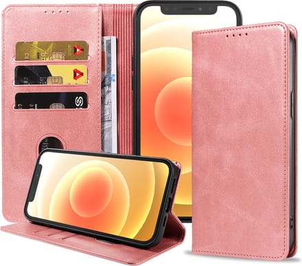 Smartphonica iPhone 12 Mini leren hoesje met magnetische sluiting - Roze geschikt voor iPhone 12 Mini