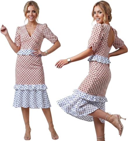 Roze-witte midi-jurk met stippen FOREVER UNIQUE