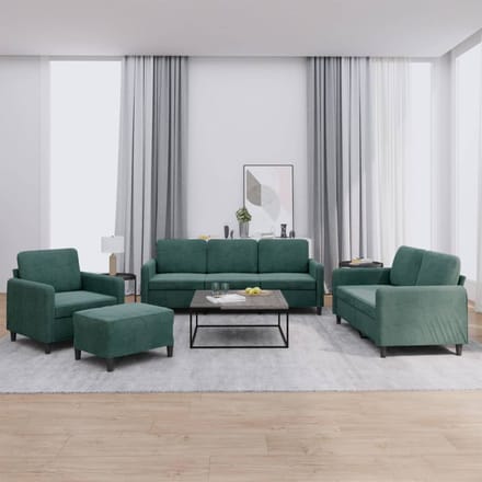 vidaXL - 4-delige - Loungeset - fluweel - donkergroen