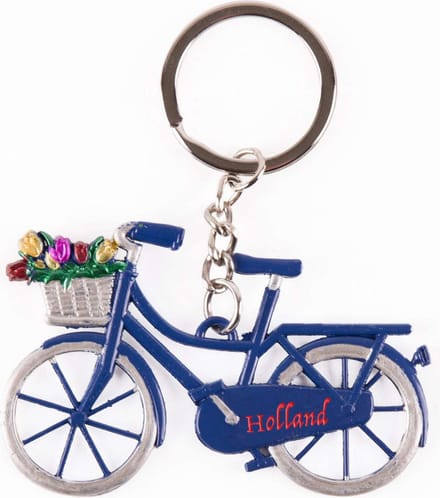 Sleutelhanger Fiets - Holland - Blauw met Tulpen - Souvenir