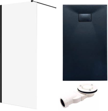 Ketil Vidar doucheset 170 x 90 cm zwart - walk-in douchewand met douchebak