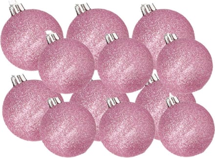Kerstversiering set glitter kerstballen in het roze 6 en 8 cm pakket - 30x stuks