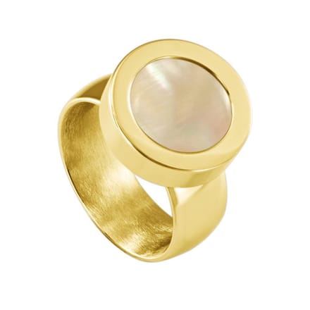 Quiges RVS Schroefsysteem Ring Goudkleurig Glans 20mm met Verwisselbare Perzikkleur Schelp 12mm Mini Munt