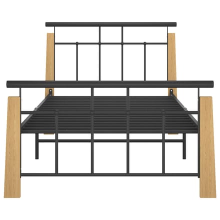 vidaXL - Bedframe - metaal - en - massief - eikenhout - 90x200 - cm