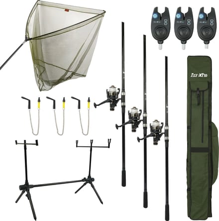 FISH XPRO - Karperset -Improve Deluxe - 3 Hengels compleet - Karpernet - Rodpod -Beetmelders