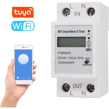 Tuya WiFi Intelligente elektrische meter Intelligente energiemeter Timer Elektrische meter voor thuis wit