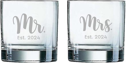 Gegraveerde set Whiskeyglazen 38cl Mr. Est. 2024 - Mrs. Est. 2024
