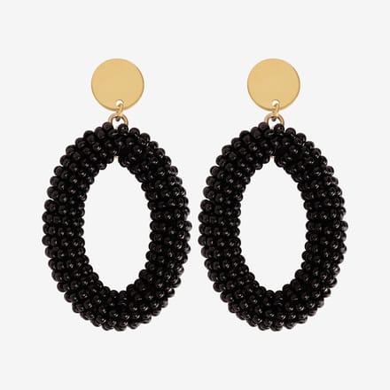 Eleganza Black Beads Oval Earrings Gold