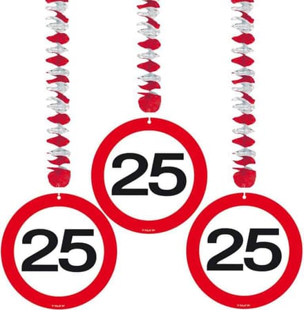 25 Jaar Verkeersbord Hangdecoratie - 3 stuks